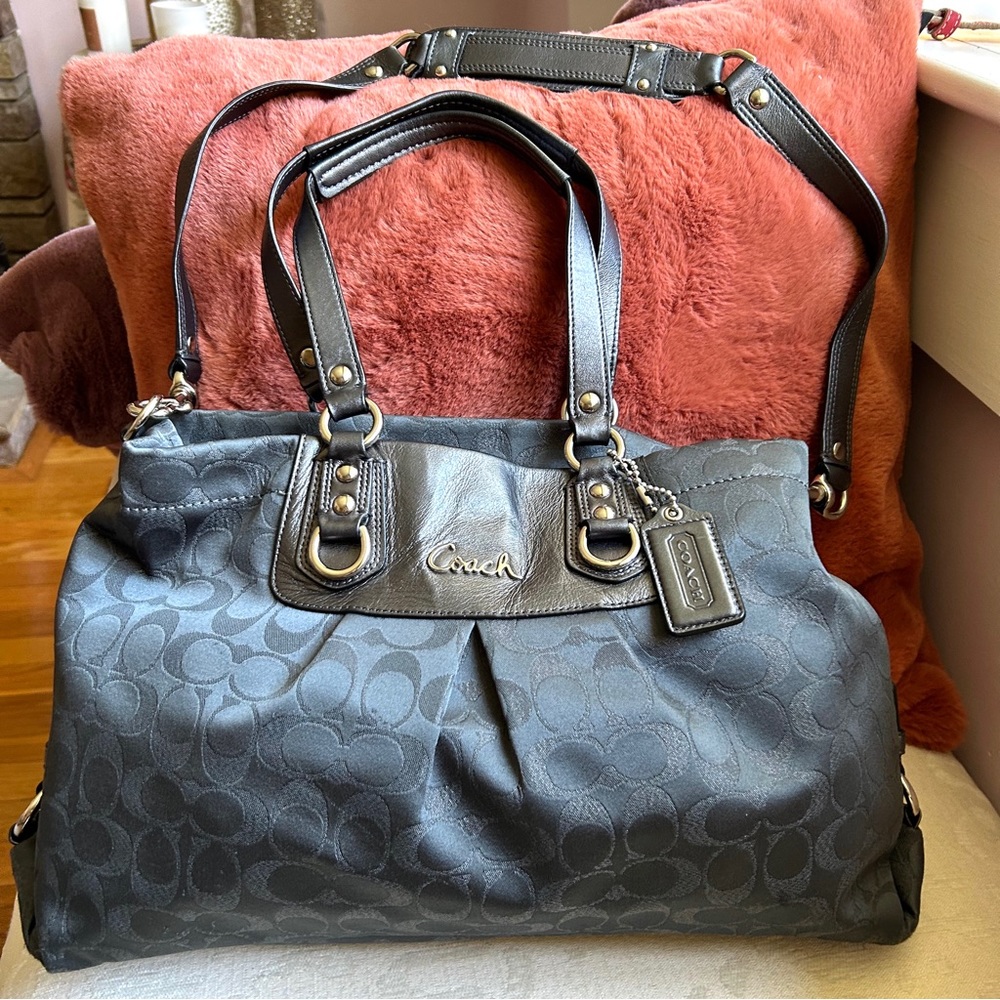 Coach Ashley Metallic Charcoal Signature Carryall Shoulder Handbag